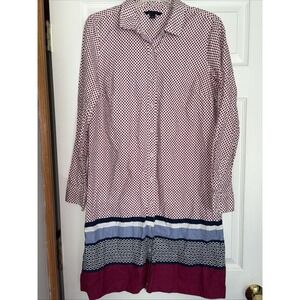TOMMY‎ HILFIGER Women's M Polka Dot Stripe Colorblock L.S. Shirtdress Pink Blue